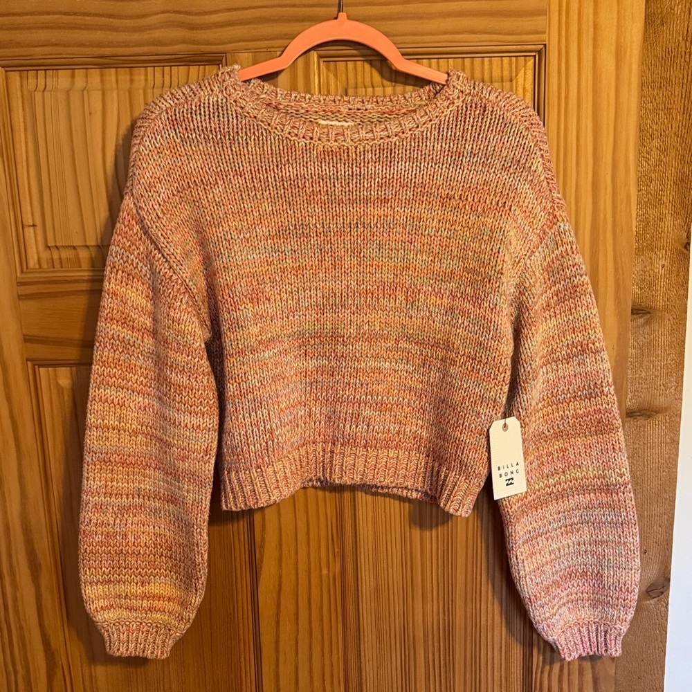 Billabong Pink multicolor cropped knit sweater